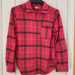 Hollister Pink Plaid Button Down Long Sleeve Knit Top
